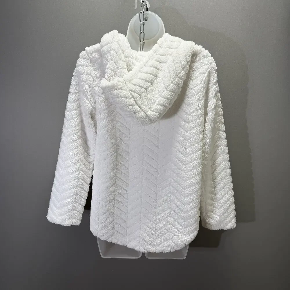 AuneLiege Women’s Medium White Sherpa Hoodie Pullover Chevron Plush Cozy